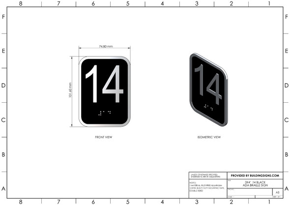 Elevator floor number 14 sign- Elevator Jamb Plate 14 Elevator floor number 14 sign- Elevator Jamb Plate 14