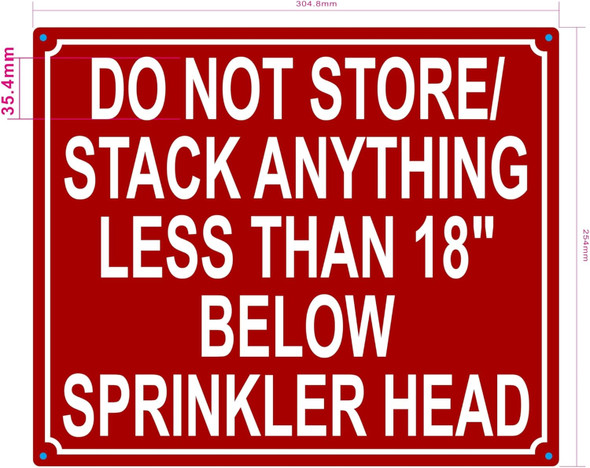NYC DO NOT STORE OR STACK ANYTHING LESS THAN 18 INCH BELOW SPRINKLER HEAD SIGN