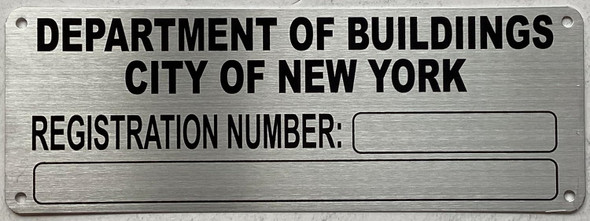 NYC DEPT OF BUILDING SERIAL NUMBER SIGN
