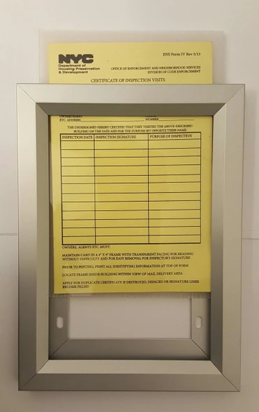 HPD CERTIFICATE OF INSPECTION VISITS IN FRAME SIGNS