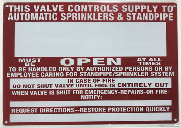 This Valve Control Supply to Automatic Sprinkler and Standpipe  - Sign This Valve Control Supply to Automatic Sprinkler and Standpipe  - Sign
