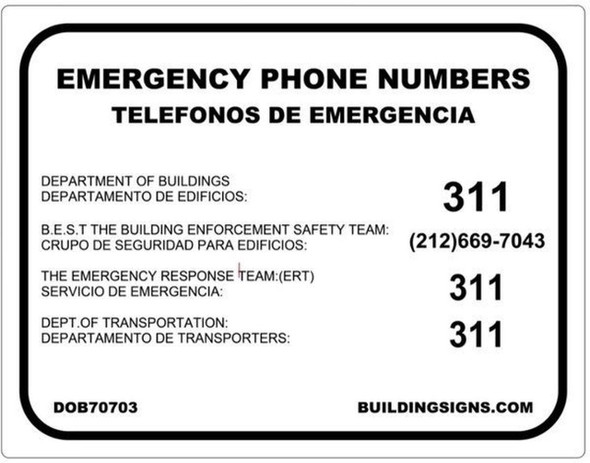 EMERGENCY PHONE NUMBERS - DOB SIGN EMERGENCY PHONE NUMBERS - DOB SIGN