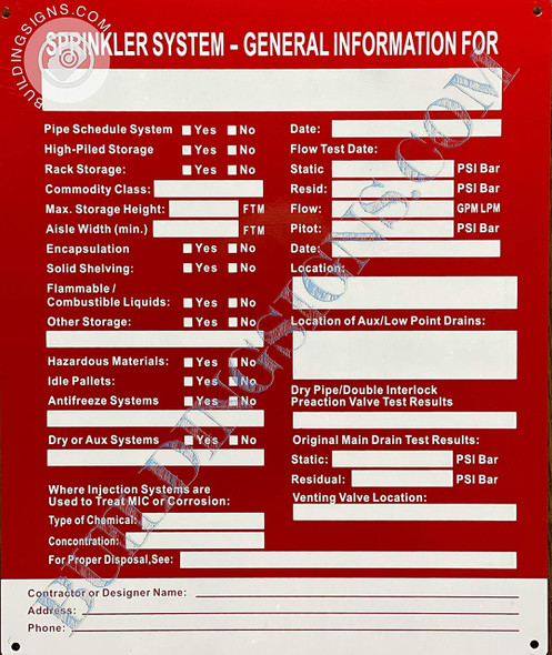 Sprinkler System General Information   Sign Sprinkler System General Information   Sign