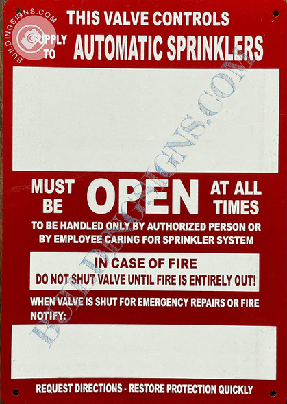 This Valve Controls Supply to Automatic Sprinkler Sign This Valve Controls Supply to Automatic Sprinkler Sign
