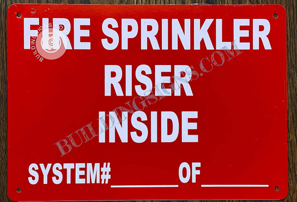 FIRE Sprinkler Riser Inside System Number of Sign FIRE Sprinkler Riser Inside System Number of Sign
