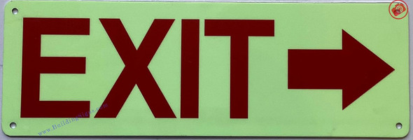 Photoluminescent EXIT RIGHT ARROW/GLOW IN THE DARK EXIT RIGHT ARROW Sign