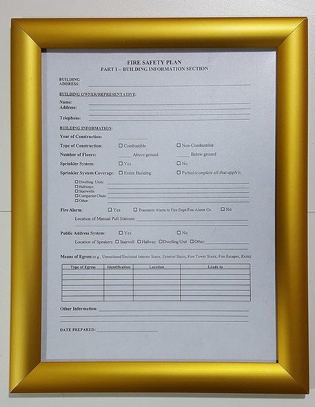 FIRE SAFETY PLAN FRAME - GOLD (STANDARD - ALUMINUM 8.5x11) FIRE SAFETY PLAN FRAME - GOLD (STANDARD - ALUMINUM 8.5x11)