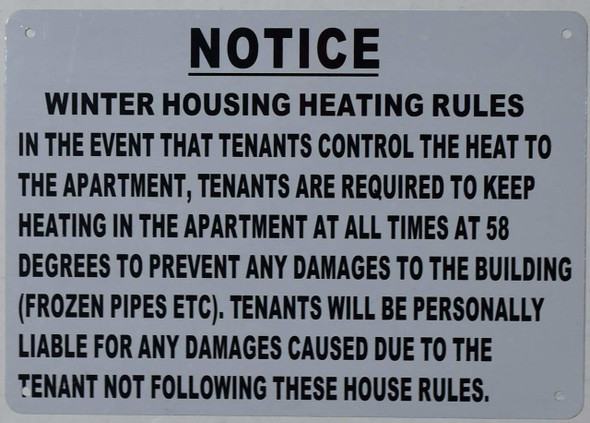 Winter HOUSING Heating Rules Sign Winter HOUSING Heating Rules Sign