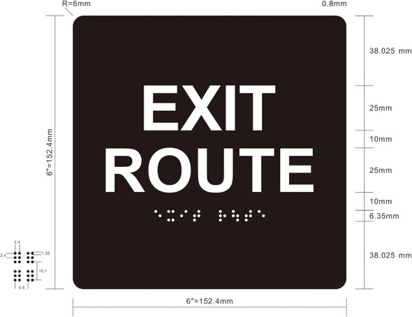 EXIT RAMP Raised letters & Grade 2 Braille - Includes Red Adhesive pad for Easy Installation Sign