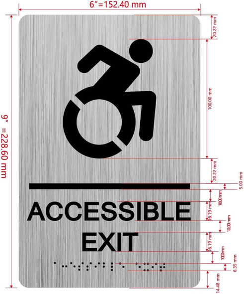ACCESSIBLE EXIT with Raised letters/Image & Grade 2 Braille - Includes Red Adhesive pad for Easy Installation Sign
