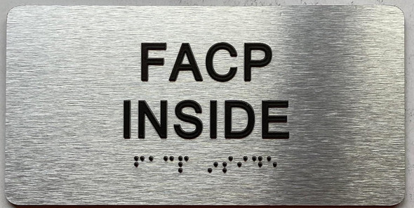 FACP INSIDE with Raised letters/Image & Grade 2 Braille - Includes Red Adhesive pad for Easy Installation