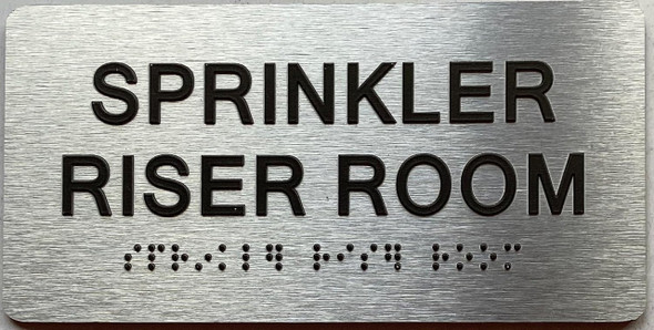 SPRINKLER RISER ROOM  with Raised letters/Image & Grade 2 Braille - Includes Red Adhesive pad for Easy Installation Sign