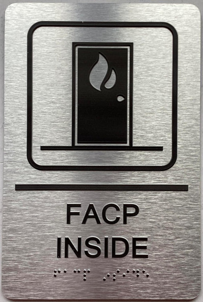 FACP INSIDE with Raised letters/Image & Grade 2 Braille - Includes Red Adhesive pad for Easy Installation