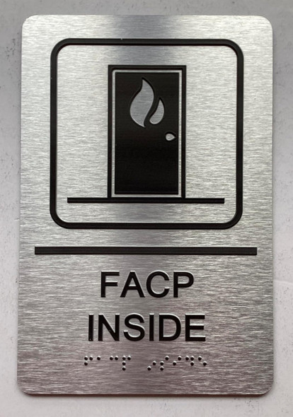 FACP INSIDE with Raised letters/Image & Grade 2 Braille - Includes Red Adhesive pad for Easy Installation Sign