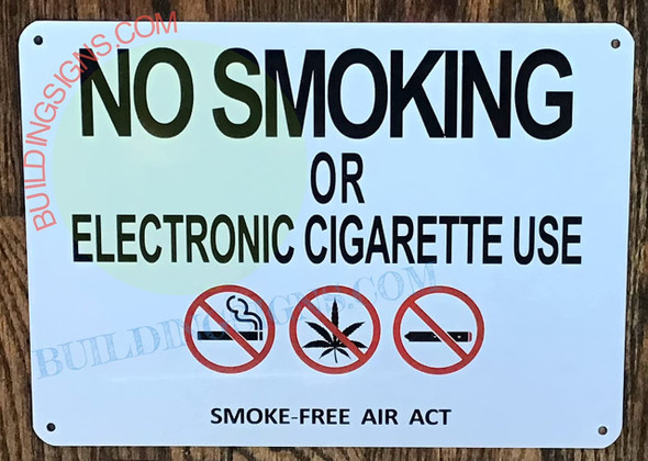 NO SMOKING OR ELECTRONIC CIGARETTE USE SMOKE FREE AIR ACT SIGN- NYC NO SMOKING SIGN NO SMOKING OR ELECTRONIC CIGARETTE USE SMOKE FREE AIR ACT SIGN- NYC NO SMOKING SIGN