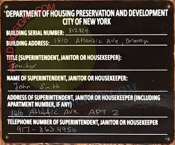 SIGN NYC HPD Serial Number SIGN NYC HPD Serial Number