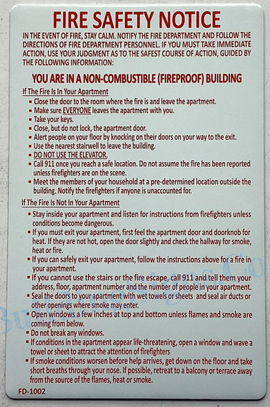 DOOR HPD NYC "FIRE SAFETY NOTICE"- FIRE PROOF BUILDING SIGN DOOR HPD NYC "FIRE SAFETY NOTICE"- FIRE PROOF BUILDING SIGN