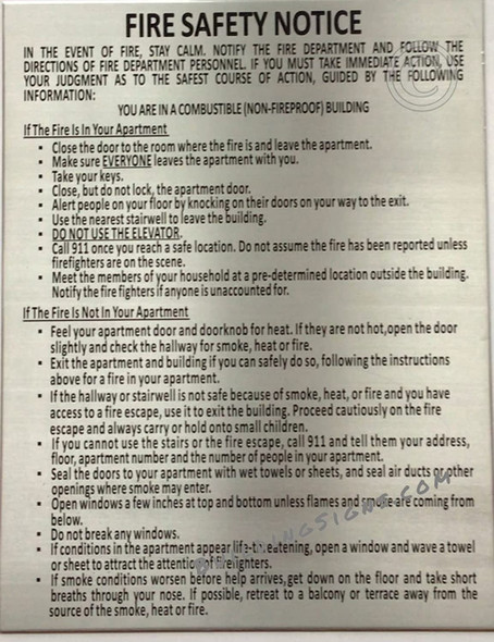 HPD NYC LOBBY FIRE SAFETY NOTICE - NON FIREPROOF Signage HPD NYC LOBBY FIRE SAFETY NOTICE - NON FIREPROOF Signage