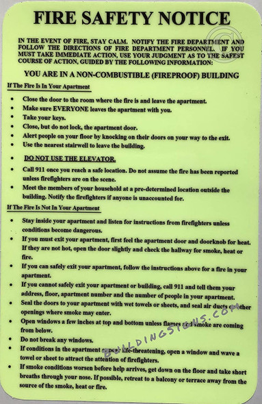 DOOR "FIRE SAFETY NOTICE" FIRE PROOF BUILDING