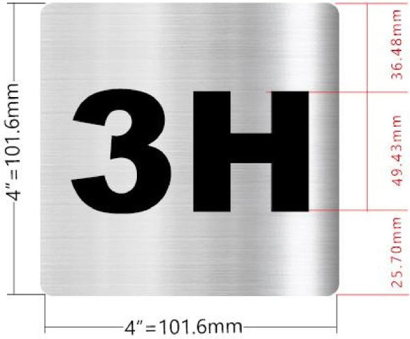 Sign Apartment number 3H  - UNIT NUMBER 3H  (SILVER, DOUBLE SIDED TAPE) -Broadway Line