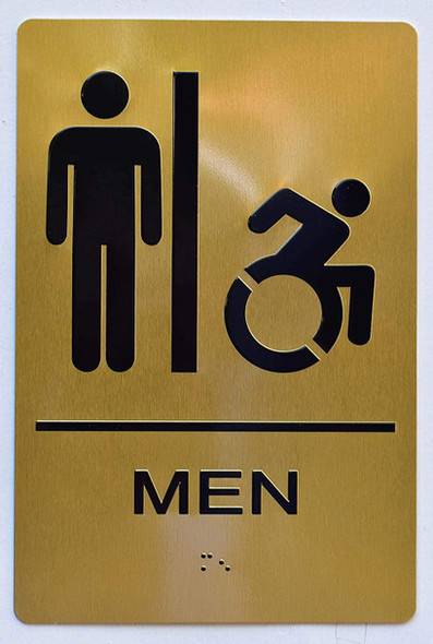 ADA MEN ACCESSIBLE RESTROOM GOLD TACTILE SIGN ADA MEN ACCESSIBLE RESTROOM GOLD TACTILE SIGN