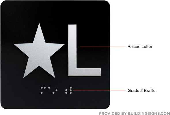 HOTEL ELEVATOR JAMB PLATE WITH BRAILLE STAR L SIGN