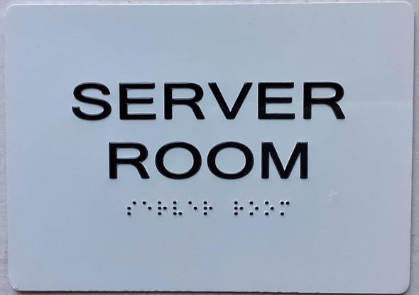 SERVER ROOM  with Raised letters/Image & Grade 2 Braille - Includes Red Adhesive pad for Easy Installation Sign