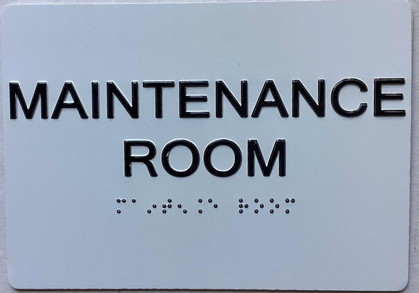 Maintenance Room  with Raised letters/Image & Grade 2 Braille - Includes Red Adhesive pad for Easy Installation Sign