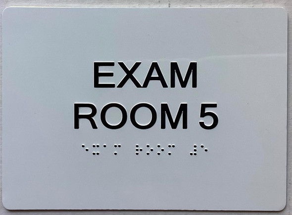 Exam room  with Raised letters,Grade 2 Braille 5" W x 7" H,white, Tacticle , double sided tape- The sensation line