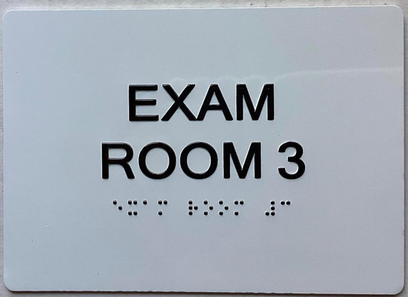 Exam room  with Raised letters,Grade 2 Braille 5" W x 7" H,white, Tacticle , double sided tape- The sensation line Sign