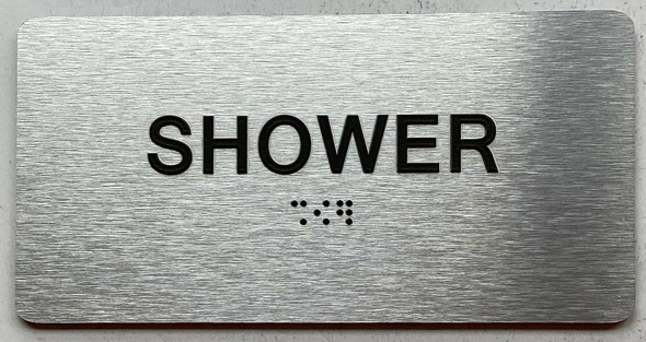 SHOWER  with Raised letters/Image & Grade 2 Braille - Includes Red Adhesive pad for Easy Installation Sign