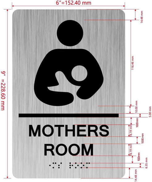 MOTHERS ROOM  with Raised letters/Image & Grade 2 Braille - Includes Red Adhesive pad for Easy Installation Sign
