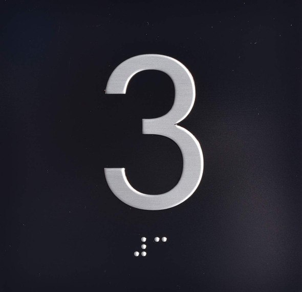 3RD Floor Elevator Jamb Plate - with Braille and Raised Number-Elevator Floor Number -Sign 3RD Floor Elevator Jamb Plate - with Braille and Raised Number-Elevator Floor Number -Sign