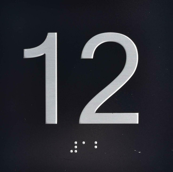 12TH Floor Elevator Jamb Plate - with Braille and Raised Number-Elevator Floor Number -Signage 12TH Floor Elevator Jamb Plate - with Braille and Raised Number-Elevator Floor Number -Signage
