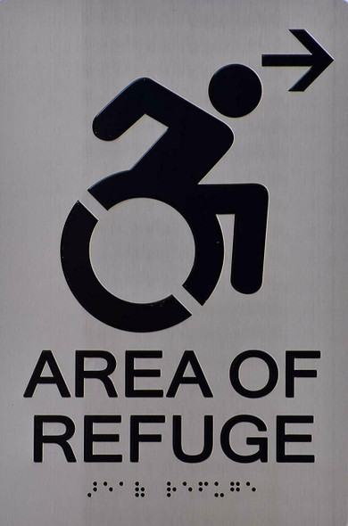 Area of Refuge -Braille  with Raised Tactile Graphics and Letters   Sign