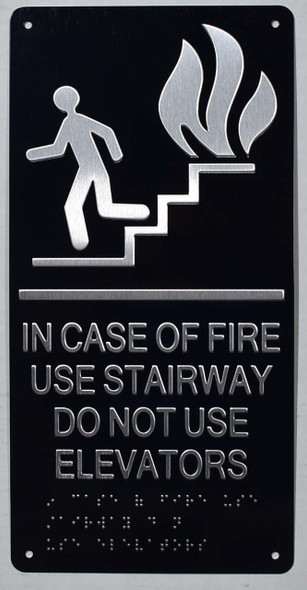 in CASE of FIRE USE Stairway DO NOT USE Elevator-Tactile - Sign