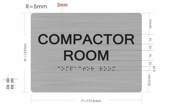 Compactor Room-Braille with Raised Tactile Graphics and Letters  Sign Compactor Room-Braille with Raised Tactile Graphics and Letters  Sign
