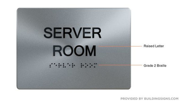Server Room-Braille with Raised Tactile Graphics and Letters Sign