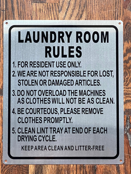 LAUNDRY ROOM RULES- BRUSHED ALUMINUM  Sign