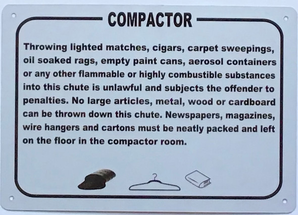 COMPACTOR WARNING, Signage COMPACTOR WARNING, Signage