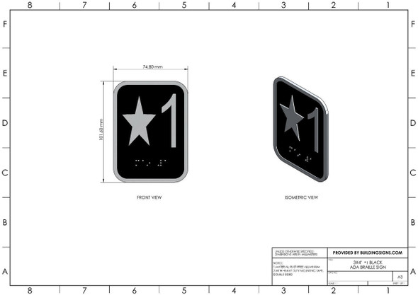 Elevator floor number Star 1- Elevator Jamb Plate Star 1  Sign Elevator floor number Star 1- Elevator Jamb Plate Star 1  Sign