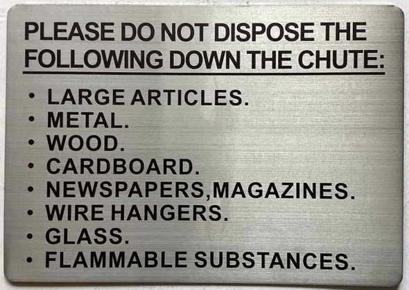 CHUTE WARNING  - please do not dispose down the chute CHUTE WARNING  - please do not dispose down the chute