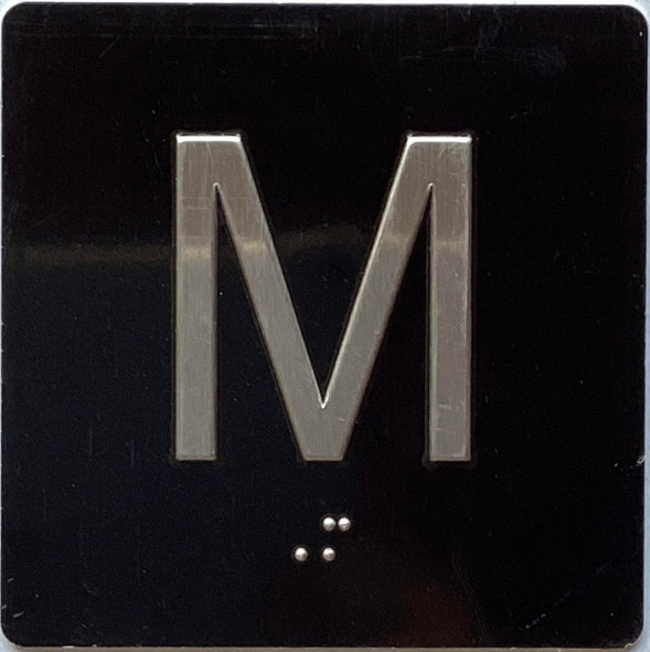 Elevator Mezzanine M floor /jamb plate Mezzanine M  letters/Image & Grade 2 Braille - Includes Red Adhesive pad for Easy Installation Sign