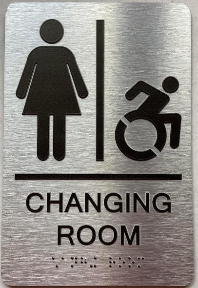 CHANGING ROOM  with Raised letters/Image & Grade 2 Braille - Includes Red Adhesive pad for Easy Installation CHANGING ROOM  with Raised letters/Image & Grade 2 Braille - Includes Red Adhesive pad for Easy Installation