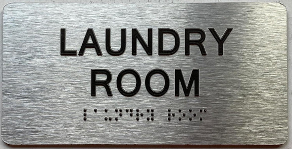 LAUNDRY ROOM  with Raised letters/Image & Grade 2 Braille - Includes Red Adhesive pad for Easy Installation