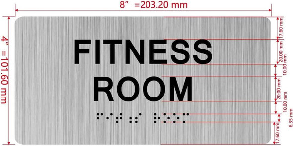 FITNESS ROOM  with Raised letters/Image & Grade 2 Braille - Includes Red Adhesive pad for Easy Installation Sign