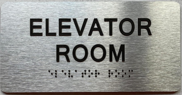 ELEVATOR ROOM  with Raised letters/Image & Grade 2 Braille - Includes Red Adhesive pad for Easy Installation
