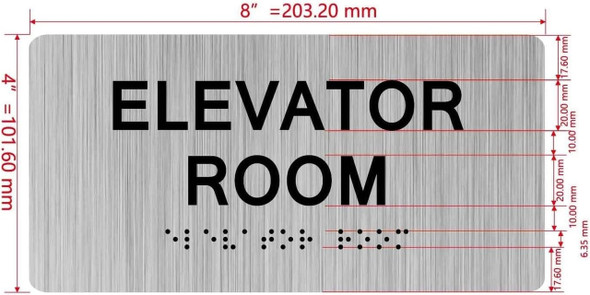ELEVATOR ROOM  with Raised letters/Image & Grade 2 Braille - Includes Red Adhesive pad for Easy Installation Sign