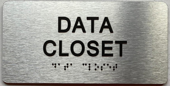 DATA CLOSET  with Raised letters/Image & Grade 2 Braille - Includes Red Adhesive pad for Easy Installation Sign