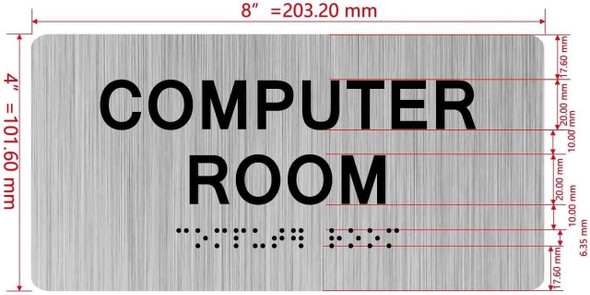 COMPUTER ROOM  with Raised letters/Image & Grade 2 Braille - Includes Red Adhesive pad for Easy Installation Sign